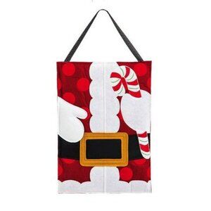 Christmas Holiday Evergreen Jolly Santa Belt Felt Door Decor Hanger Banner NEW